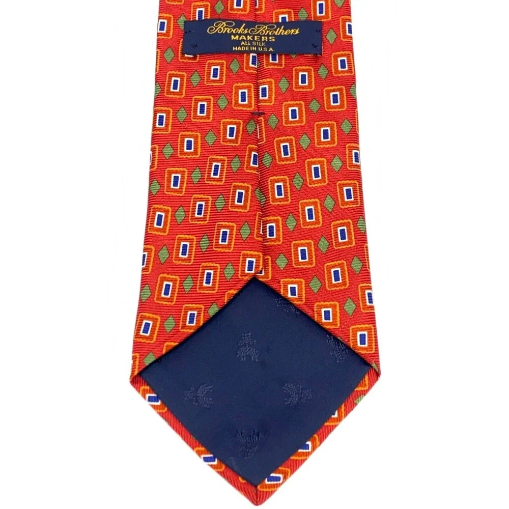 Brooks Brothers Makers Textured Tie Dark Orange Green White Blue Silk Necktie
